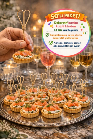 50’li Kahve Kalpli 12 cm Doğal Bambu Kürdan  • Kanepe Kokteyl Sunum Servis Kürdanı Parti Kürdanı ürün görseli 1