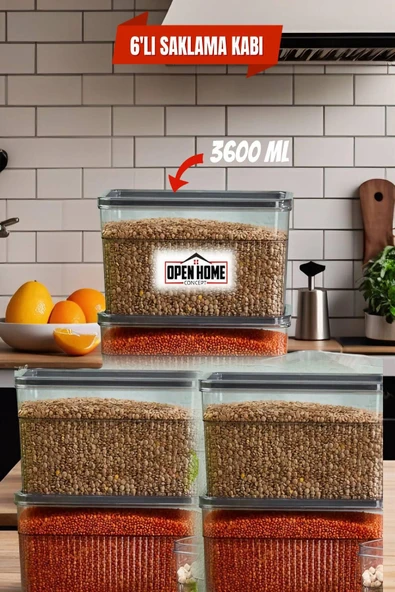 6'lı Sızdırmaz Kapaklı 3600 ml Buzdolabı Organizer -Saklama Kabı ürün görseli 1