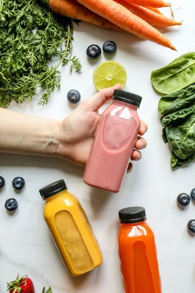 3 Adet Smoothie Detoks Şişesi Şeffaf Plastik Sızdırmaz Kapak Köşeli Meyve Suyu Şişesi 250 ML ürün görseli 1