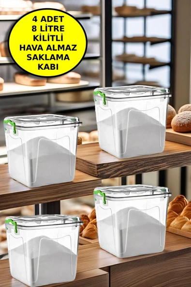 4 Adet Şeffaf - 8 Lt Jumbo Boy Kare Un, Şeker, Bakliyat Kabı ürün görseli 1