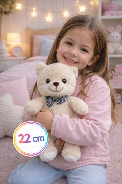 22 cm Peluş Ayı Oyuncak – Papyonlu Sevimli Ayıcık, Kız Çocuk Uyku Arkadaşı & Oda Dekoru ürün görseli 1