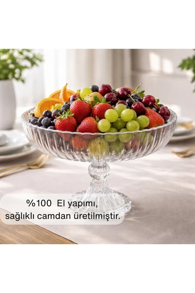 Selen Concept Linea Damla model Ayaklı El Yapımı Cam Salata Ve Meyve Kasesi Tekli ürün görseli 1