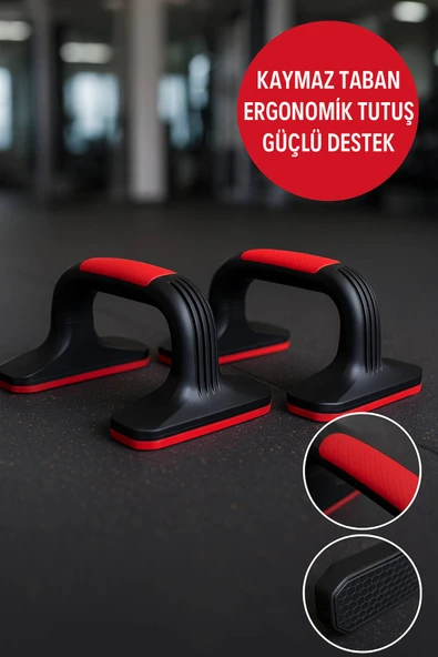 Kırmızı Kaymaz Tabanlı Push-Up Standı – Ev ve Salon Kullanımına Uygun Güçlü Destek Aparatı ürün görseli 1