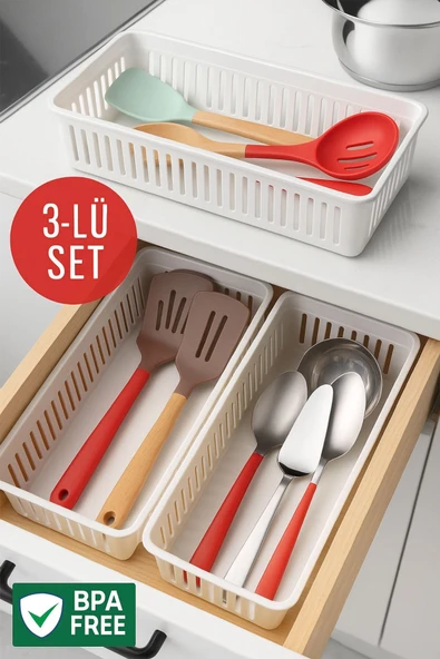 3'lü Çekmece İçi Kaşıklık Sepet Organizer ürün görseli 1