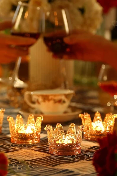 2'li Set Kristal Taç Mumluk Gold - Resim 4