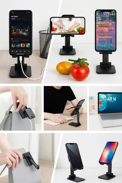 360° Katlanabilir Masaüstü Telefon ve Tablet Standı - Resim 2