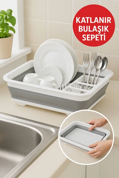 Katlanabilir Gri-Beyaz Bulaşıklık, Drenaj Delikli, Kaşıklıklı, Geniş Kapasiteli, Kamp ve Mutfak Kullanımı İçin Uygun ürün görseli 1