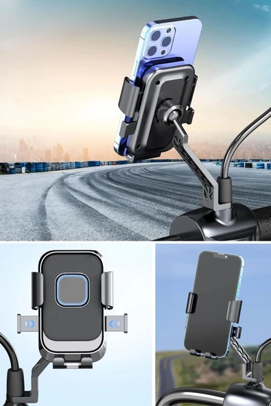 360 Derece Dikiz Aynası Versiyonu Telefon Tutucu Motor,Motosiklet,Bisiklet ,Scooter  Uyumlu ürün görseli 1