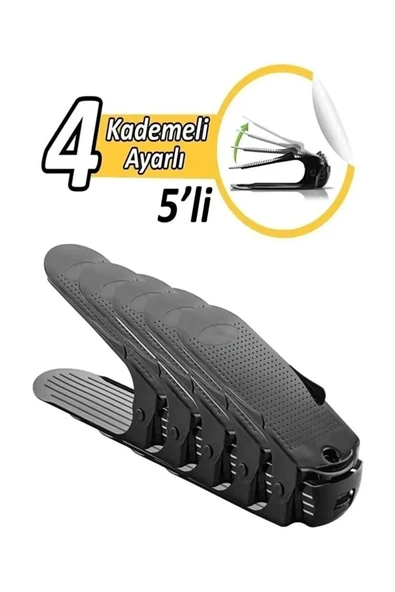 5'li Ayarlanabilir 4 Kademeli Ayakkabı Rampası Set Siyah ürün görseli 1