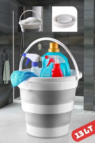 13 Lt Silikon Su Kovası Pratik Katlanır - Banyo Temizlik Kovası Çok Amaçlı Kulplu Kova ürün görseli 1
