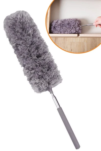 140 Cm Teleskopik Uzatılabilir Mikrofiber Yumuşak Başlıklı Gri Toz Alma Fırçası Püskülü ürün görseli 1