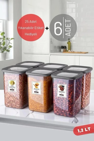 6 Adet 1200 Ml Ekonomik Kırılmaz Antrasit Saklama Kabı ürün görseli 1