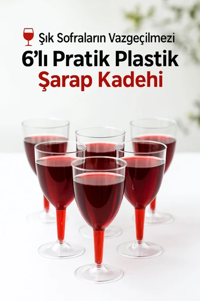 6’lı Şeffaf Plastik Şarap Kadehi – Düğün, Parti ve Davet Sunumlarına Uygun Bardak ürün görseli 1