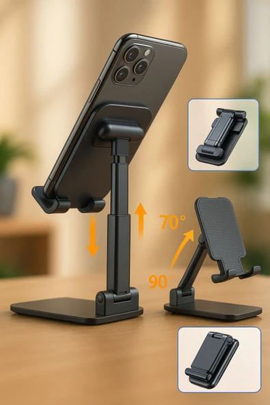 360° Katlanabilir Masaüstü Telefon ve Tablet Standı ürün görseli 1