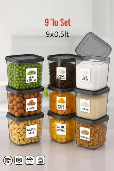 9'lu Set Saklama Kabı – Antrasit Renkli, Pratik ve Şık 550 ML ürün görseli 1