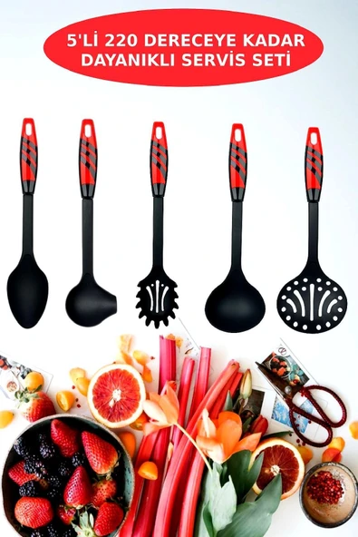 5’li Modern Tasarım Pişirme ve Servis Seti – 220°C Isıya Dayanıklı Kırmızı ürün görseli 1
