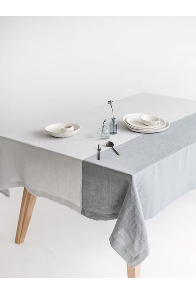 KÜTÜKhouse Renk Blok Gri Masa Örtüsü 150x180 cm ürün görseli 1