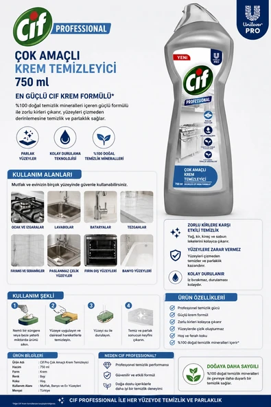Cif Pro Çok Amaçlı Mineralli Krem Temizleyici 750 ml ürün görseli 1