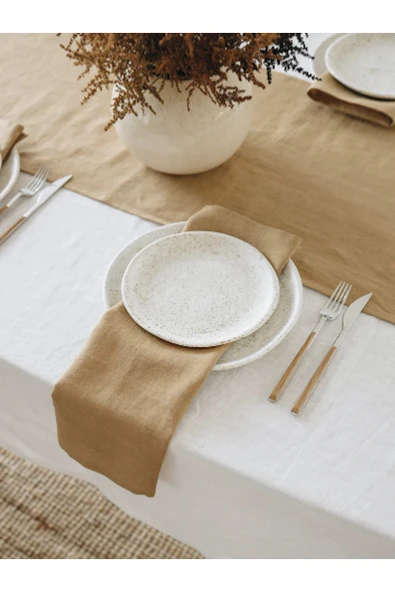 KÜTÜKhouse Keten Masa Örtüsü Set Kahverengi  40x150 cm ürün görseli 1
