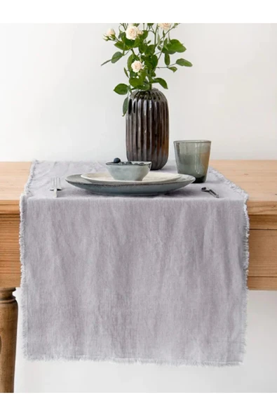 KÜTÜKhouse Saçaklı Açık Gri Masa Runner 40x 150 cm ürün görseli 1