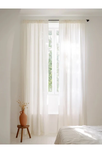 KÜTÜKhouse Keten Perde Beyaz Çubuk Cepli 130x275 cm ürün görseli 1