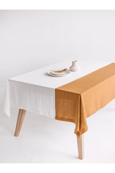 KÜTÜKhouse Renk Blok Masa Örtüsü Kahverengi 150x180 cm ürün görseli 1