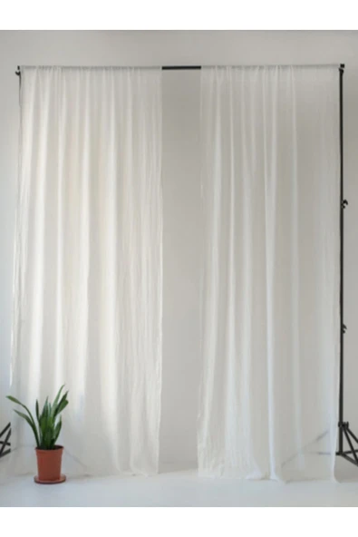 KÜTÜKhouse Beyaz Keten Perde Çubuk Cepli 2'li Set 130x170 cm ürün görseli 1