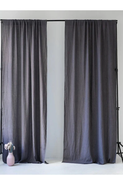 KÜTÜKhouse Koyu Gri Keten Gece perdesi 2'li Set 130x200 cm ürün görseli 1