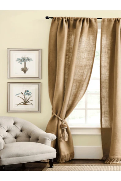 KÜTÜKhouse Püsküllü Jüt Perde set 2'li 100x300 cm ürün görseli 1