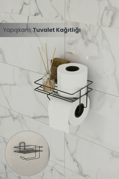 Yapışkanlı Siyah Tuvalet Kağıtlığı Metal Tuvalet Kağıdı Askısı ürün görseli 1