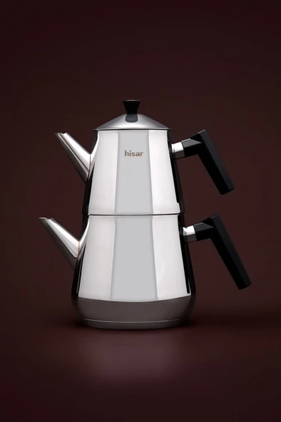 Hisar Heybeli Plus Maxi Çelik Çaydanlık - Siyah - 1,7 lt + 1,5 lt ürün görseli 1