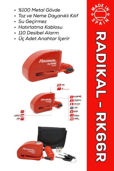 RADIKAL RK66R Motosiklet Disk Kilit Alarmı 110db Güçlendirilmiş Su Geçirmez Kilit + BUFF HEDİYELİ ürün görseli 1