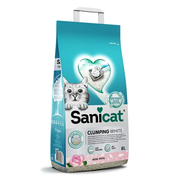 Sanicat Clumping White Gül Kokulu Kedi Kumu 8l ürün görseli 1