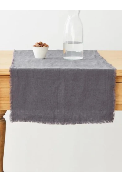 KÜTÜKhouse Saçaklı Açık Gri Masa Runner 40x150 cm ürün görseli 1