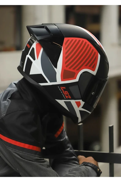 LS2 RAPID 2 RACE GRID MAT BEYAZ-KIRMIZI KASK - Resim 3