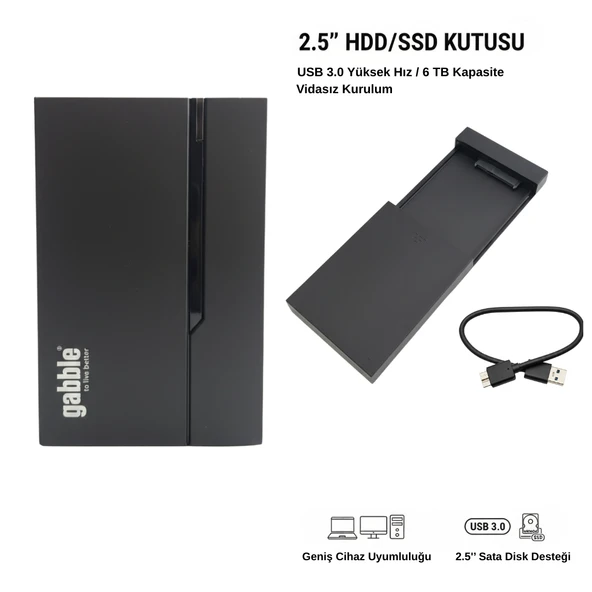 GABBLE 2.5 İnç Vidasız HDD SSD Kutusu USB 3.0 6 TB Destekli Harici Disk Çevirici ürün görseli 1