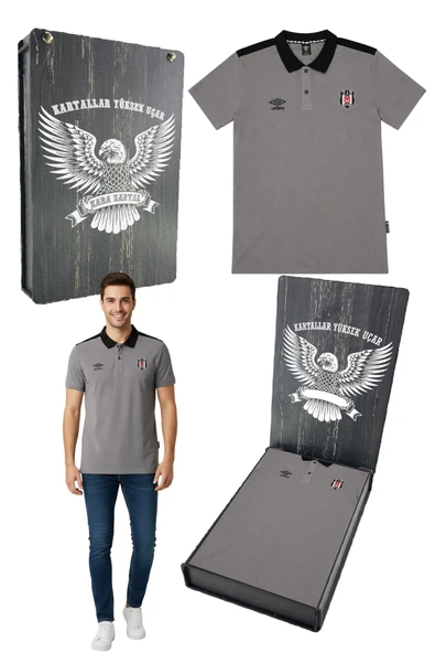 Beşiktaş Orijinal Lisanslı Umbro Gri Polo T-shirt Lazer Kutu Hediyeli ürün görseli 1