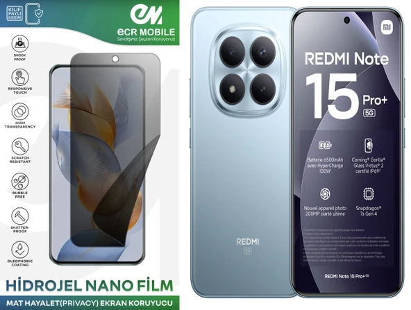 Redmi Note 15 Pro Plus ile Uyumlu Mat Hayalet (Privacy) Hidrojel Film Ekran Koruyucu ürün görseli 1