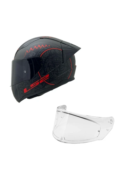 LS2 RAPID 2 RACE TAKAROA MAT SİYAH-KIRMIZI KASK SİYAH CAM+SPOİLER ürün görseli 1