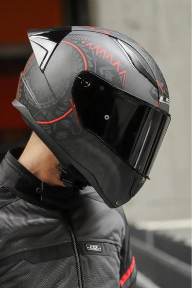 LS2 Rapid Takaroa Mat Siyah-kırmızı Kask Siyah Vizörlü Race Siperlikli ürün görseli 1