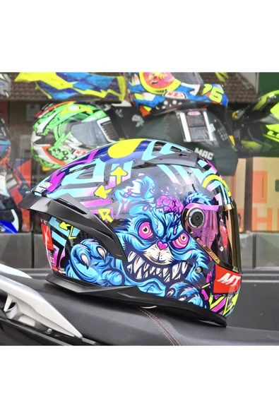MT Helmets Braker Sv Crazy Teddy kask(+1 şeffaf vizör) - Resim 3