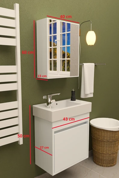 makbulce Aynalı Lavabolu Dolap Alt-Üst - Resim 6