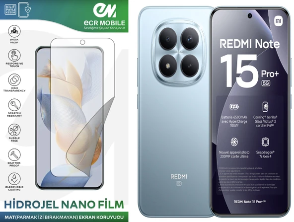Redmi Note 15 Pro Plus ile Uyumlu Mat Hidrojel Nano Film Ekran Koruyucu(Tempered Cam Değildir!) ürün görseli 1