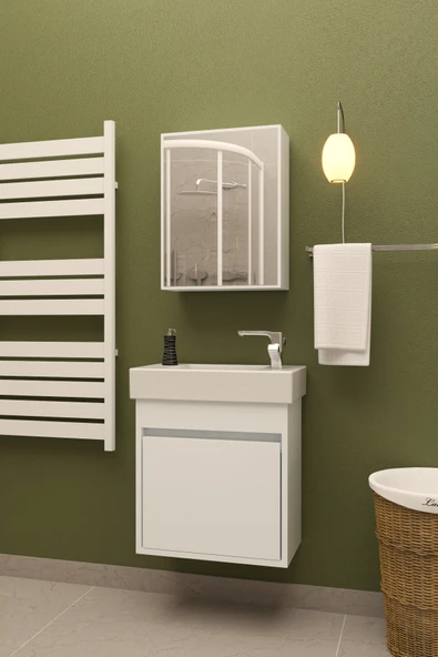 makbulce Aynalı Lavabolu Dolap Alt-Üst - Resim 4