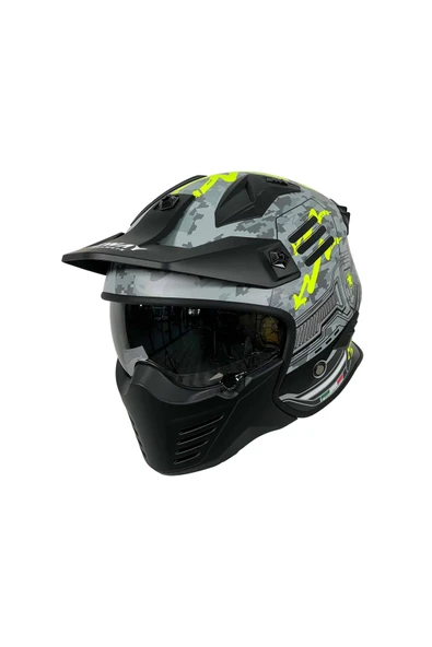 Sway SW X2 TOKYO TROOPER Grey Yellow Moduler Kask - Resim 4