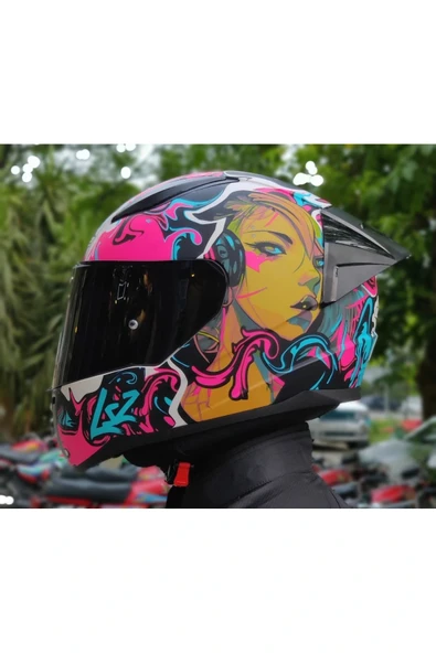 LS2 Rapıd 2 Race Cyberg Mat Mor Fullface Motosiklet Kaskı Siyah Camlı ürün görseli 1