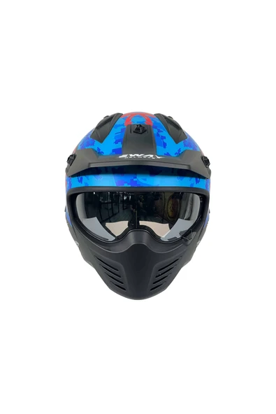 Sway SW X2 TOKYO TROOPER Blue Red Moduler Kask - Resim 3