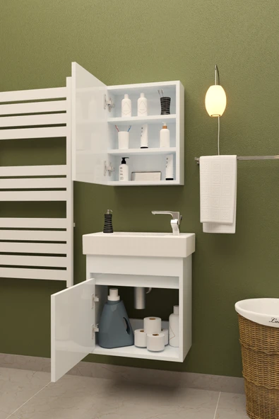 makbulce Aynalı Lavabolu Dolap Alt-Üst - Resim 5