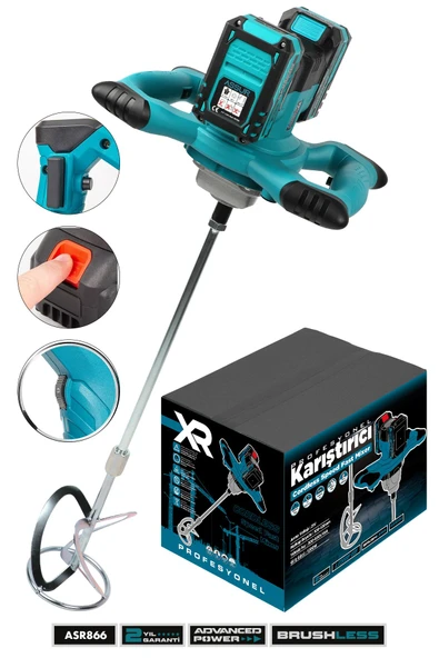 Assur 21V 1200W Çift Akülü Kablosuz Karıştırıcı Mikser Şarjlı Harç, Boya ve Alçı Karıştırma Makinesi ürün görseli 1