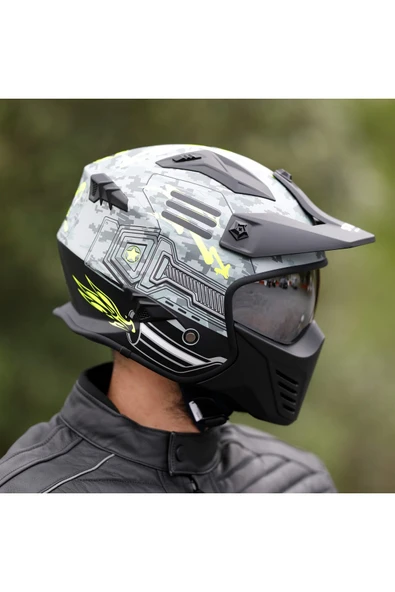 Sway SW X2 TOKYO TROOPER Grey Yellow Moduler Kask ürün görseli 1